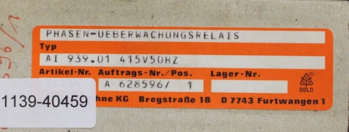 DOLD Phasen-?berwachungsrelais AI 939.01 415V 50Hz Artikelnummer 0030478