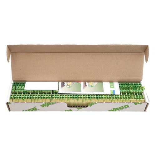 Lot of 50 Wago 281-907 Ground Terminal Blocks, 2-Conductor, 28-12AWG, DIN Rail