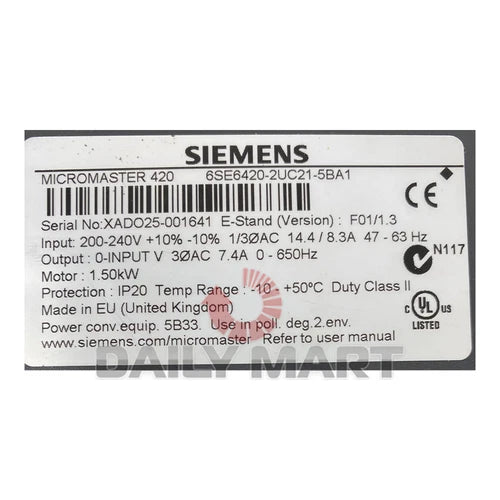 Used & Tested SIEMENS 6SE6420-2UC21-5BA1 Inverter 1.5KW 380V