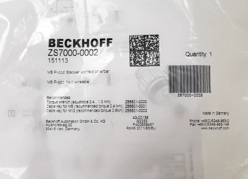 Beckhoff M8 P-cod Stecker konfektionierbar | ZS7000-0002