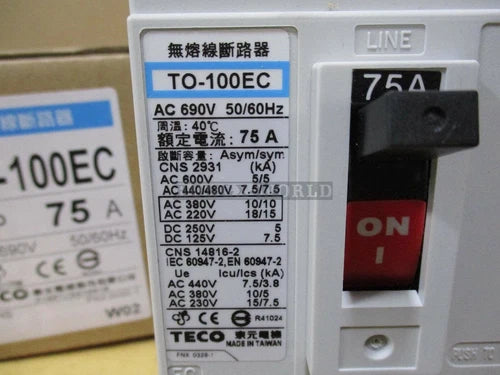 ONE NEW Teco Thermal-Magnetic Breaker TO-100EC-3P 75A TO-100EC 3P