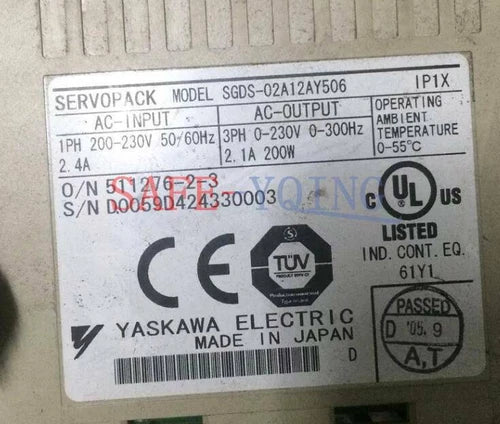 One Yaskawa SGDS-02A12AY506 SGDS02A12AY506 Servo Drive Used