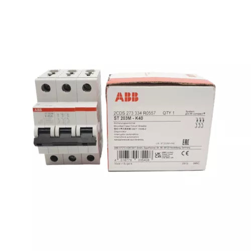 ABB ST203M-K40 Miniature Circuit Breaker, 3-Pole, 40A, 480Y/277VAC, DIN Rail