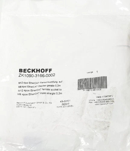 Beckhoff M12 EtherCAT Flanschkpl. auf M8 Stecker gerade 0,2m | ZK1090-3166-0002