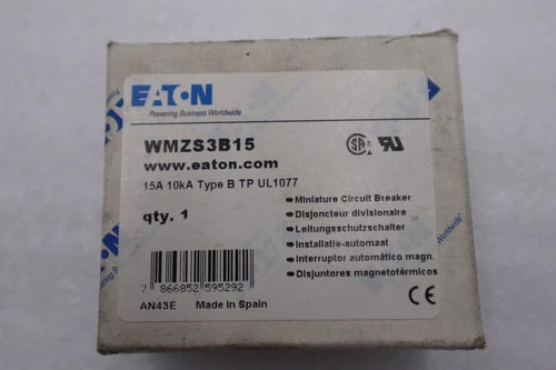 EATON WMZS3B15 MINIATURE CIRCUIT BREAKER UL1077 10KA STOCK K-3627
Opens in a new window or tab