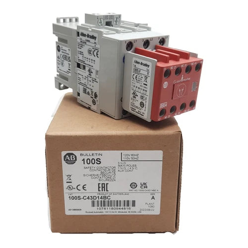 Allen Bradley 100S-C43D14BC Safety Contactor, 3P 1NO 4NC, 43A 600VAC, 110/120VAC