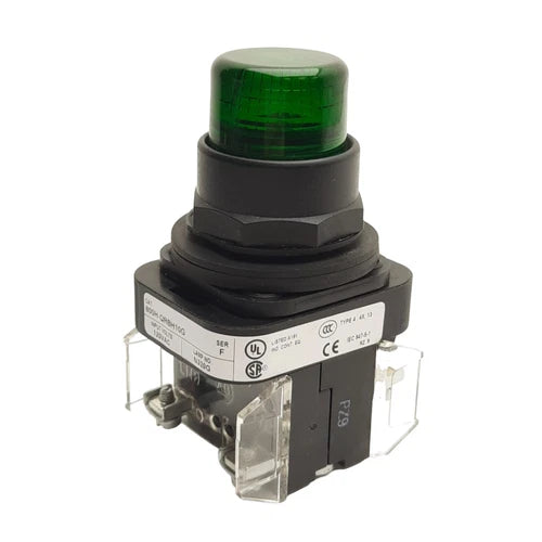 Allen Bradley 800H-QRBH10G Green LED Pilot Light Push Button 120VAC, 1NO & 1NC