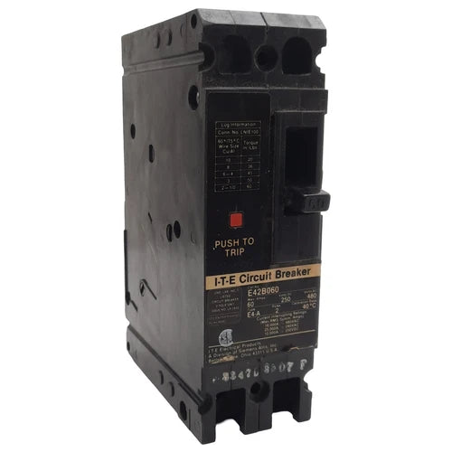 Siemens E42B060 I-T-E Circuit Breaker, 2-Poles, 60A 250VDC 480VAC 1-PH, Bolt-On