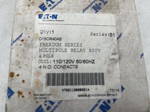 EATON D15CR40AB SER. B1 110/120V 10A NSMP STOCK 3860
Opens in a new window or tab