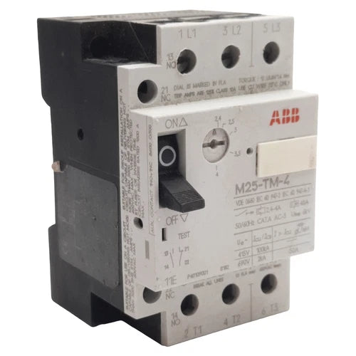 ABB M25-TM-4 Motor Protection Circuit Breaker, 3-Poles, 1N.O. + 1N.C., 2.4-4A