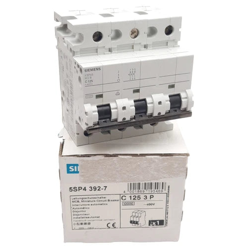 Siemens 5SP4392-7 Circuit Breaker, 3-Pole, 125A 400VAC, DIN Rail Mount