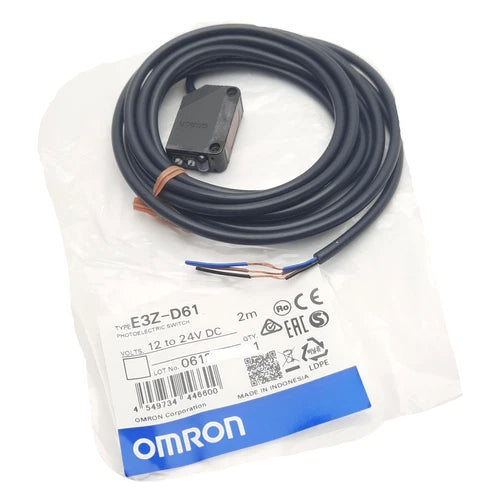 Omron E3Z-D61 Photoelectric Sensor, NPN, 12-24VDC, 3-Wire Lead 2m, 5-100mm Range