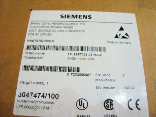 6SE7021-0TP60-Z New SEALED Siemens SIMOVERT Frequency Converter 6SE7021-0TP60-Z