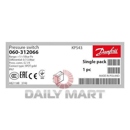 New In Box DANFOSS KPS43 060-312066 Pressure Switch