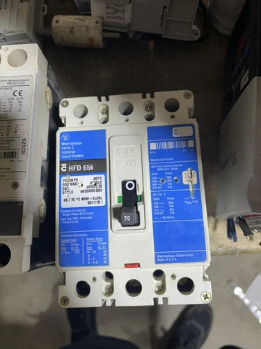 Eaton HFD3070 70 Amp 3 Pole Circuit Breaker Type HFD 65K 600VAC 70A 3P USED