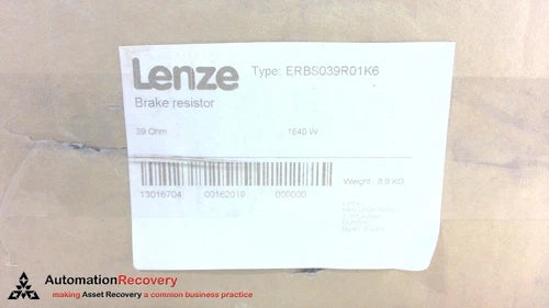 LENZE ERBS039R01K6, DYNAMIC BRAKE RESISTOR, 39 OHM, 1640 WATT, NEW #246117