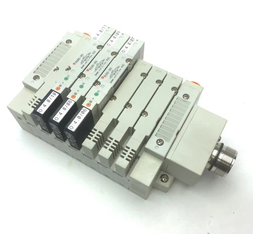 SMC Manifold w/ 3x SV2400-5FU Pneumatic Solenoid Valves, Coil Voltage: 24VDC