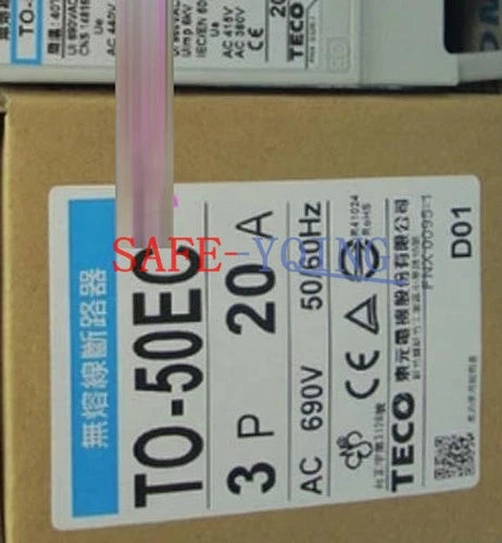 One TECO TO-50EC 3P 20A Fusion-free circuit breaker New