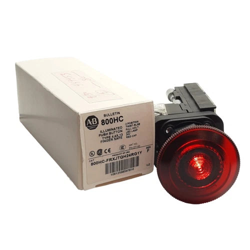 Allen Bradley 800HC-FRXJTQH24RG1Y Illuminated Push Pull E-Stop, 30mm, 2NO & 2NC