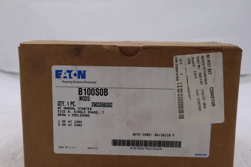 EATON MOTOR STARTER MANUAL 5 HP 480 VAC B100S0B NEW IN BOX 2018 STOCK 1663
Opens in a new window or tab