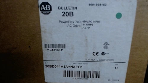 ALLEN BRADLEY 20BD011A3AYNAED1 POWERFLEX 700 AC DRIVE SER.B 11A 7.5HP -FREE SHIP