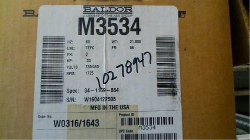 BALDOR MOTORS M3534 56 FREE SHIPPING