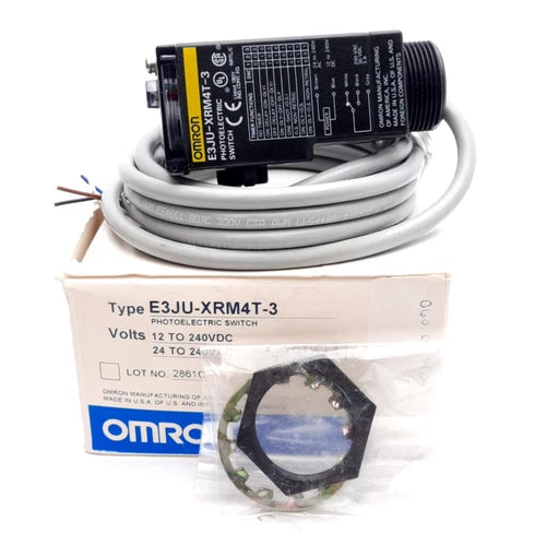 Omron E3JU-XRM4T-3 Photoelectric Switch SPDT Relay 24-240VAC/12-240VDC 5-Wire 3m