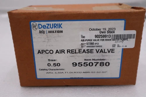 Dezurik 9550780 Apco Air Release Valve Size 0.5 NEW UNIT STOCK 5582A
Opens in a new window or tab