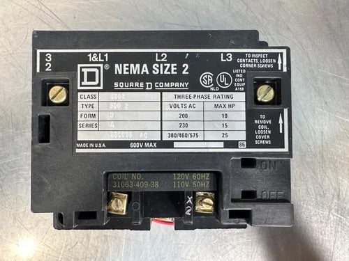 Square D 8502-SD02 Nema Size 2 Starter 600V 3Ph (4b-30)