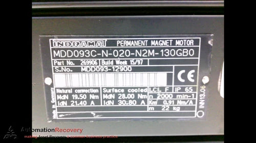 INDRAMAT MDD093C-N-020-N2M-130GB0, PERMINENT MAGNET MOTOR #198365