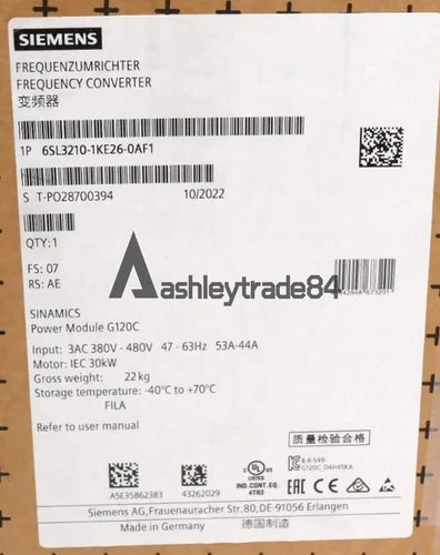 1PCS New Siemens Inverter 6SL3210-1KE26-0AF1