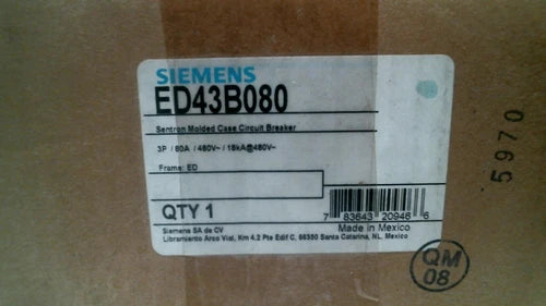 SIEMENS ED43B080 SENTRON MOLDED CASE CIRCUIT BREAKER 3P 80A 480V -FREE SHIPPING