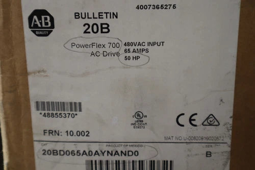 ALLEN BRADLEY 20BD065A0AYNAND0 50 HP 480V POWERFLEX 700 VFD DRIVE NEW S-425
Opens in a new window or tab