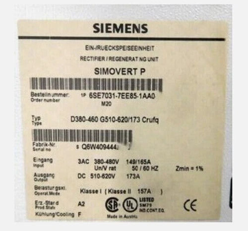 6SE7031-7EE85-1AA0 NEW SIEMENS Unit SIMOVERT Masterdrives 6SE7031-7EE85-1AA0