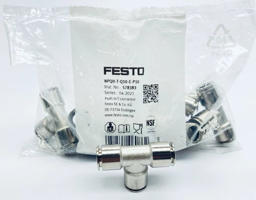 Lot of 10 FESTO NPQH-T-Q10-E-P10 Push-In T-Connector 10mm x 10mm x 10mm 578383