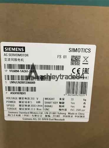 1PCS NEW SIEMENS V90 5KW Servo Motor 1FL6094-1AC61-2AB1