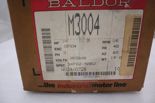 NEW BALDOR M3004 MOTOR .25HP 1140RPM 3PH 60HZ STOCK 4521
Opens in a new window or tab