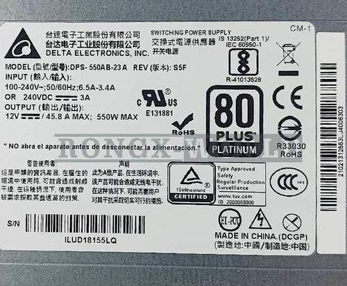 1PCS Delta DPS-550AB-23A Power Supply 550W 12V 45.8A USED