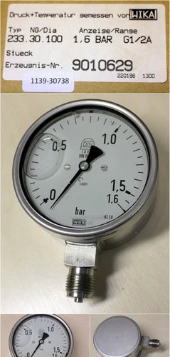 Wika precision pressure gauge 233.30.100 0/1.6 bar-class 1.0 - E-NR. 9010629