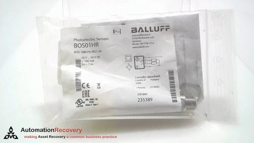 BALLUFF BOS01HR, RETROREFLECTIVE SENSOR, BOS 18M-PA-IR21-S4, NEW #309787