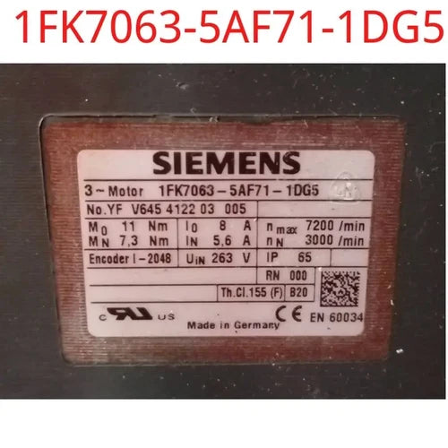 1FK7063-5AF71-1DG5 Used  SIMOTICS servo motor 1FK7 Compact 11 Nm, 100K ,dhl/fede