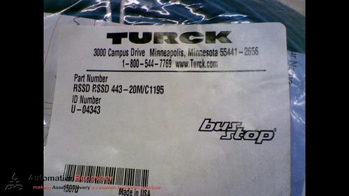 TURCK RSSD RSSD 443-20M/C1195, ETHERNET CABLE ASSEMBLY, U-04343, NEW #161167