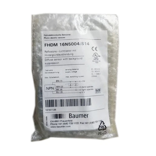 Baumer FHDM 16P5001/S14 Photoelectric Diffuse Sensor 10-30VDC NEW