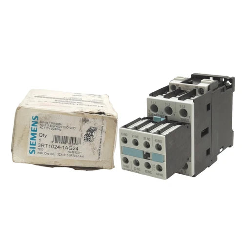 Siemens 3RT1024-1AG24 Contactor 3P NO & 2NO+2NC Aux, 12A 400VAC, 110VAC Coil