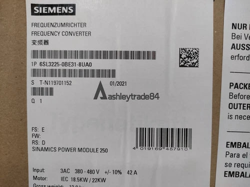 SIEMENS 6SL3225-0BE31-8UA0 18.5KW PM250 Series G120 Power Module New