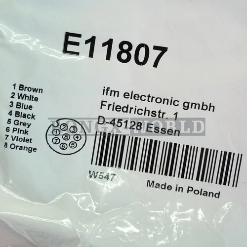 ONE IFM E11807 Sensor Cable Connector NEW