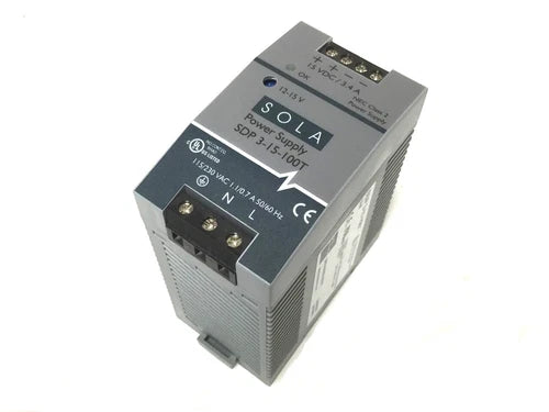 New Sola SDP 3-15-100T Power Supply, Input: 115/230VAC 1.1/0.7A, Out: 15VDC 3.4A