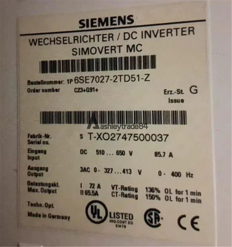 ONE NEW 6SE7027-2TD51-Z Z=C23+G91 Siemens Frequency Converter